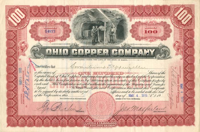 Ohio Copper Co. - Stock Certificate
